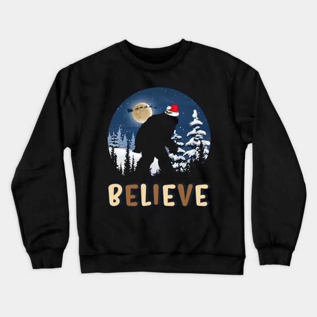 Funny Christmas Xmas Bigfoot Believe Sasquatch Crewneck Sweatshirt by Happy Shirt